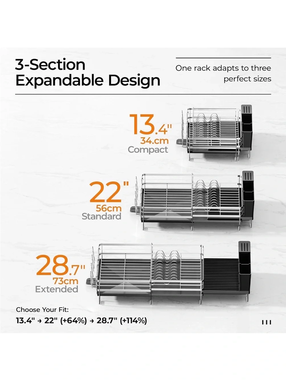 NIB Expandable Counter Dish Drying Rack in Silver, Dish,Utensils,Cups Anti Rust